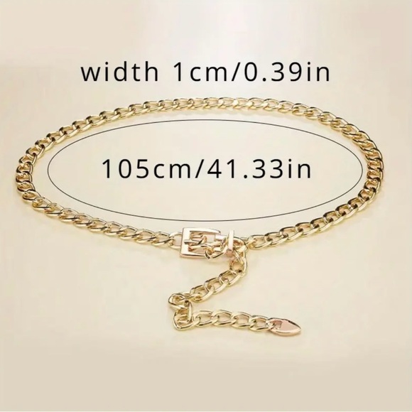 Stylish Gold Plated Chain Belt‎ Simple Casual Metal Waist Chain Adjustable - Picture 5 of 12